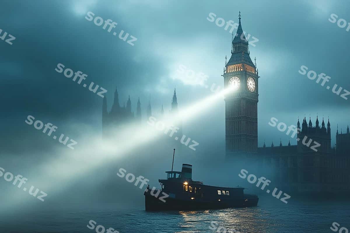 Qayiq Tumani Soat Borisi orqa fonda | Boat fog with clock tower background 1