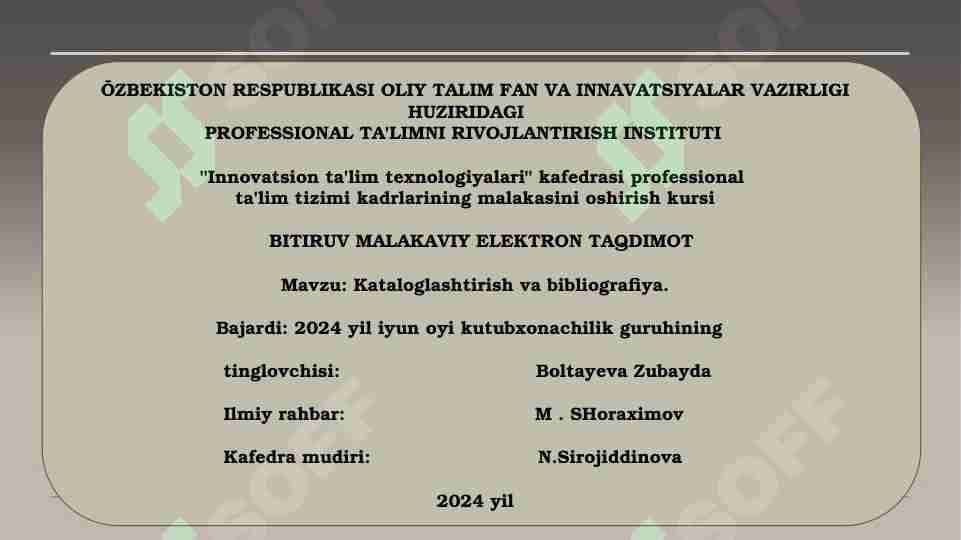 Kataloglashtirish va bibliografiya 1