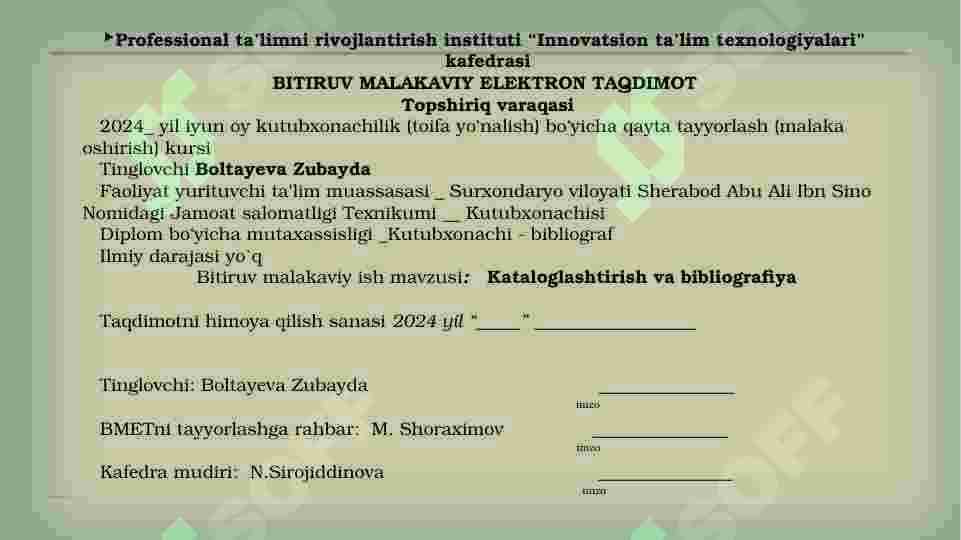 Kataloglashtirish va bibliografiya 2
