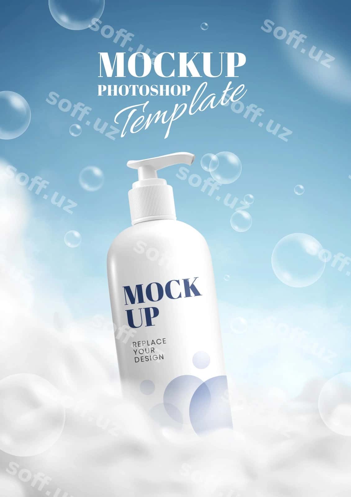 Shisha pompa krem pufyok namunasi | Bottle pump cream bubble mockup 1