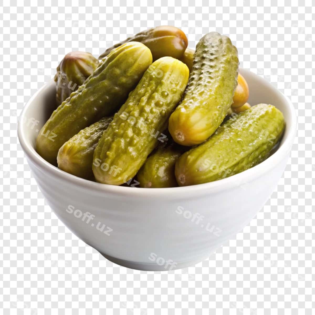 Oq fonda tuzlangan bodringlar | Bowl pickles white background 1
