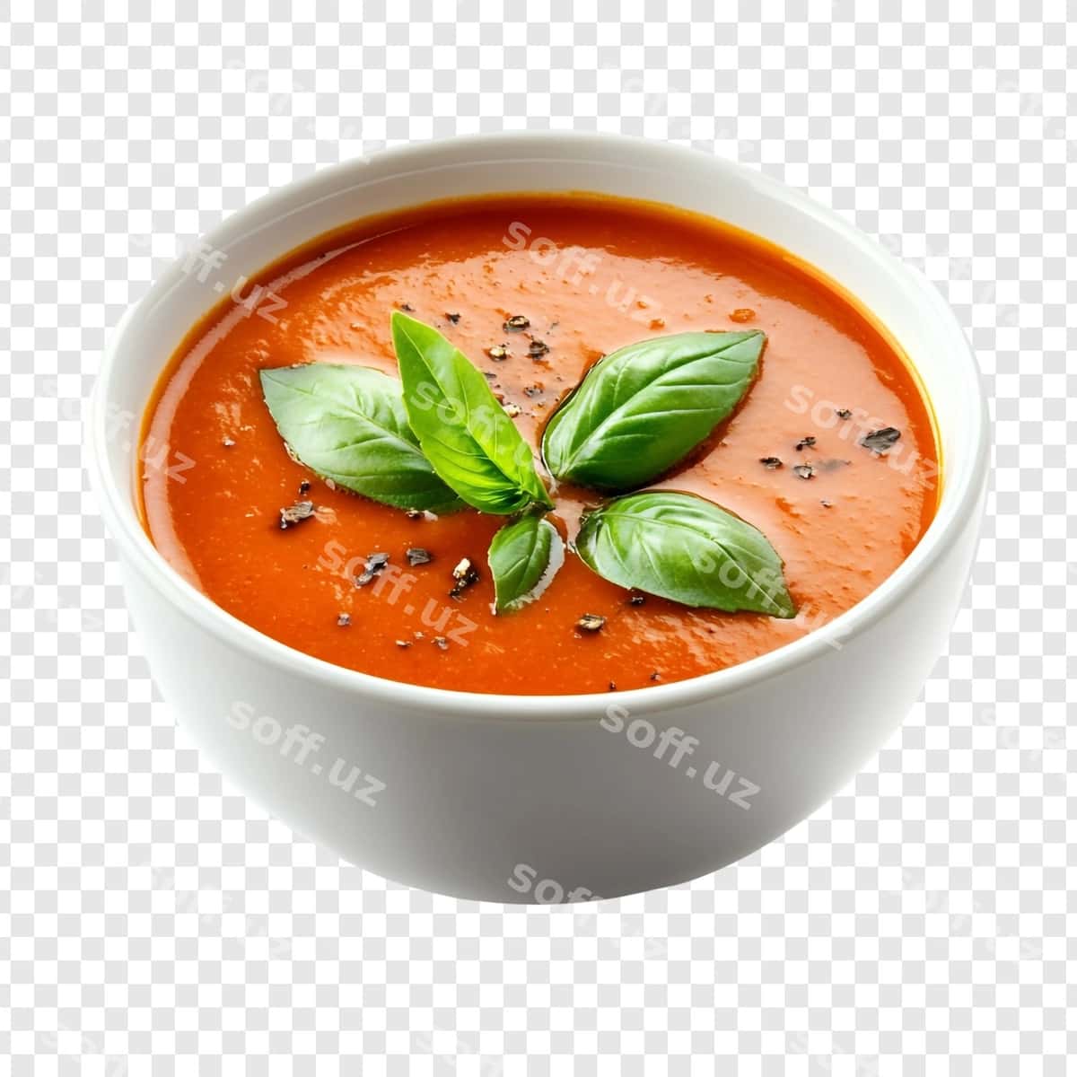 Rayhonli pomidor sho'rva | Bowl tomato soup with basil 1