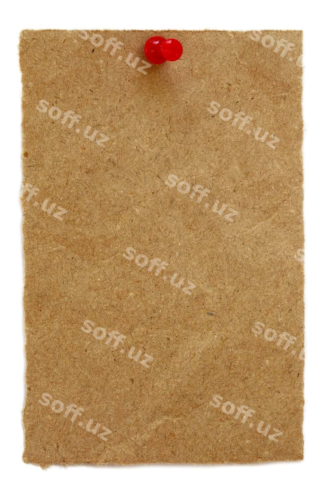 Pushpin bilan jigarrang qog'oz oq orqa fonda | Brown paper with pushpin white background 1