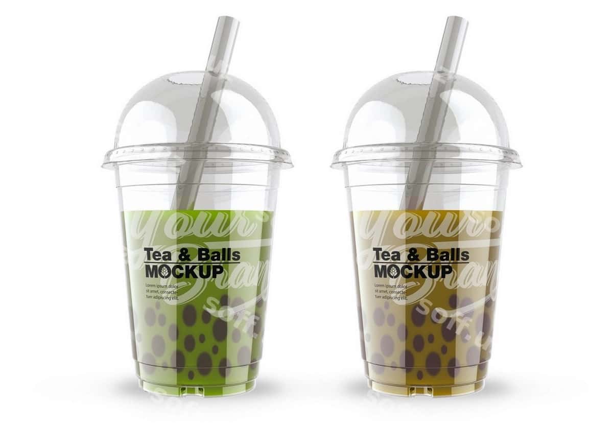 Pufakli choy stakanining maketi | Bubble tea cup mockup 1