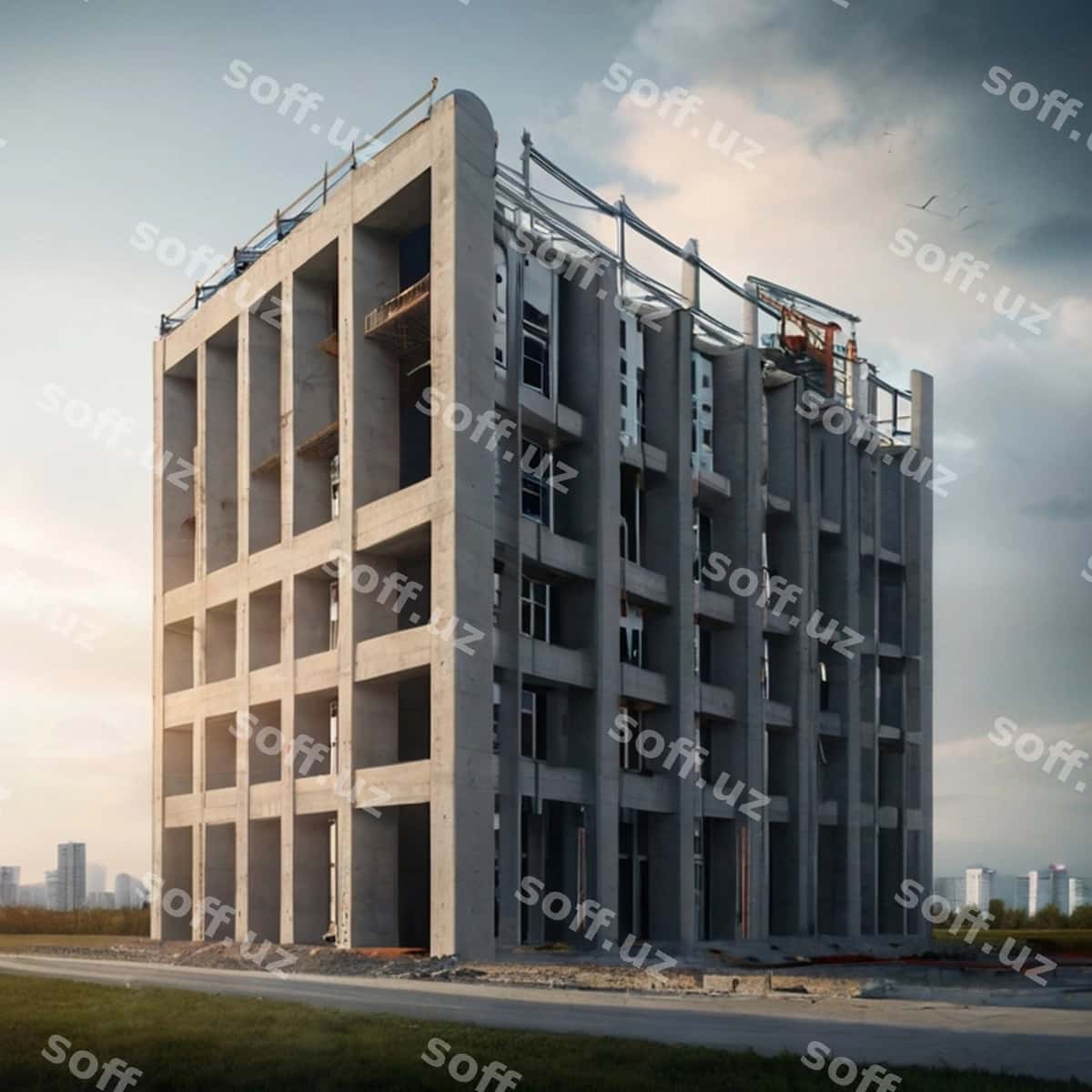 Binoo ko'plab oynalari va yuqoridagi kran bilan | Building with lot windows crane top 1