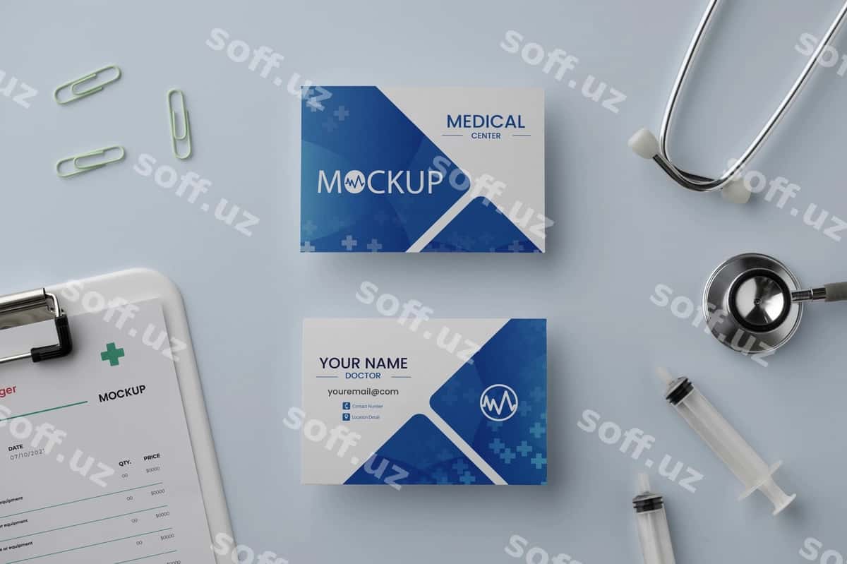 Vizitka doktori maketi dizayni | Business card doctor mockup design 1