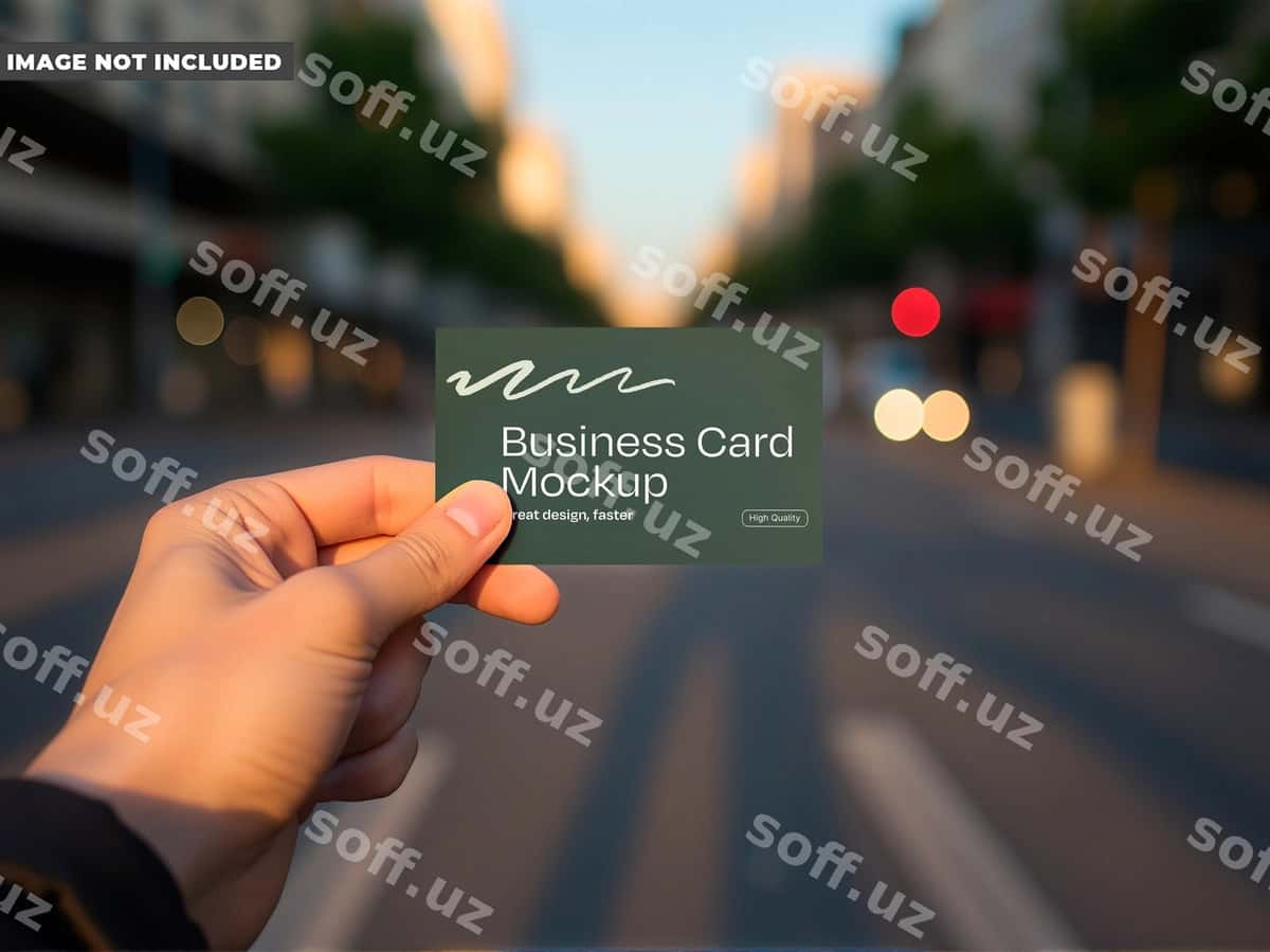 Biznes karta maketi qo'l ko'chasida ushlab turilgan | Business card mockup held hand street 1