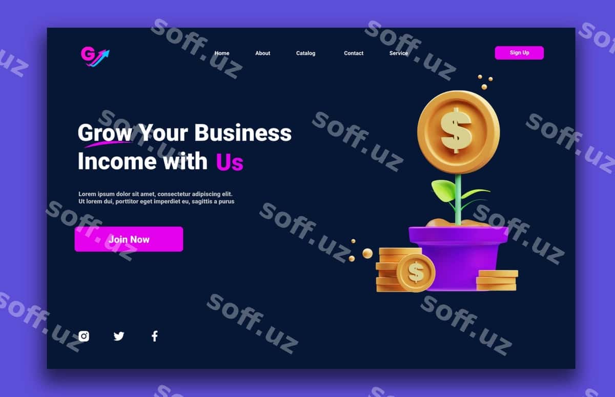 Biznes moliyasi uyga kirish shabloni | Business finance landing page template 1