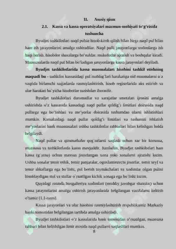 BYUDJET TASHKILOTLARIDA KASSA VA KASSA OPERATSIYALARI 8