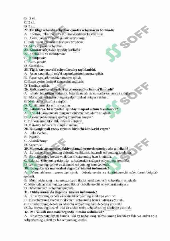 Buxgalteriya fanidan testlar 3