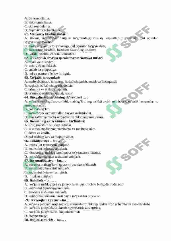 Buxgalteriya fanidan testlar 7