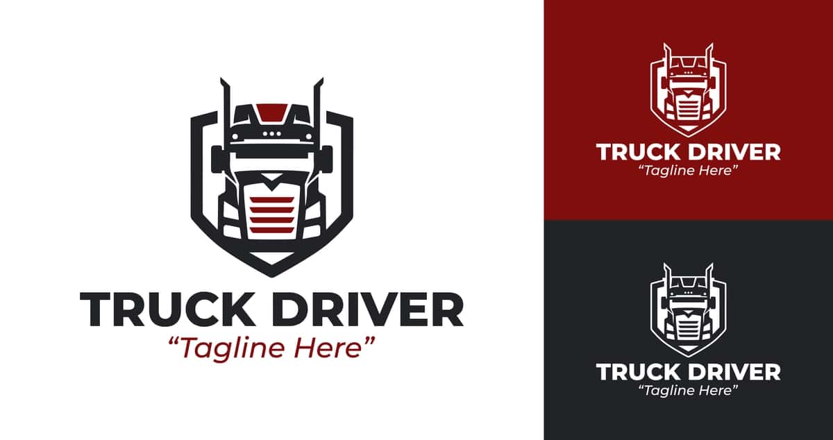 Zamonaviy yuk mashinasi haydovchisi logotipi kuchli qizil qora oq ranglarga ega | Modern truck driver logo featuring strong red black white colors 1