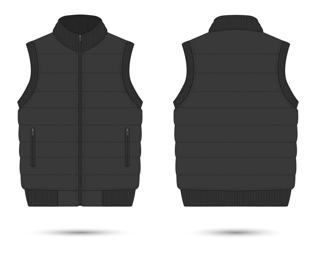 Qora puffer yelek maketi oldingi orqa koʻrinishdagi vektor tasviri | Black puffer vest mockup front back view vector illustration 1