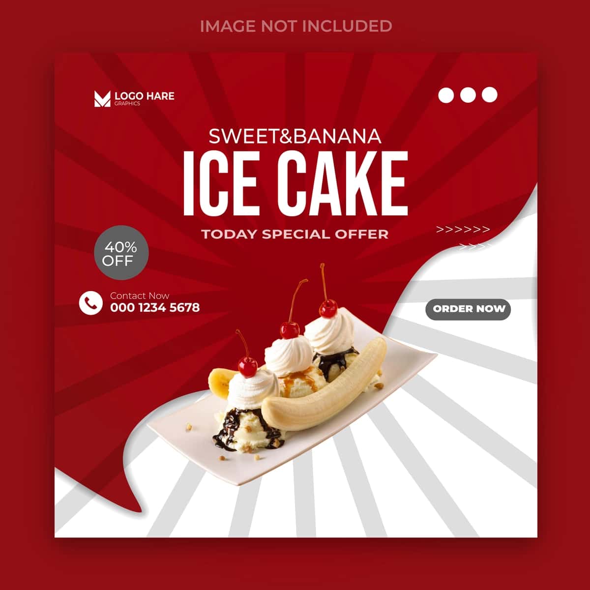 Shirin banan muzli keki ijtimoiy media post dizayni | Sweet banana ice cake social media post design 1