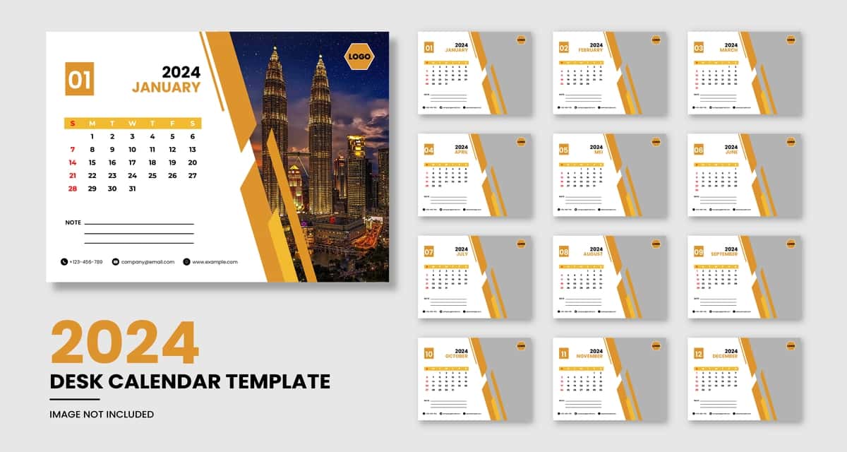 Zamonaviy dizayn 2024 kalendar shabloni | Modern design 2024 calendar template 1