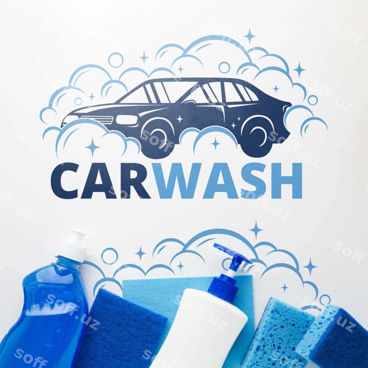 Mashina yuvish konsepsiyasi yuvish moddalari bilan | Car wash concept with washing liquids 1