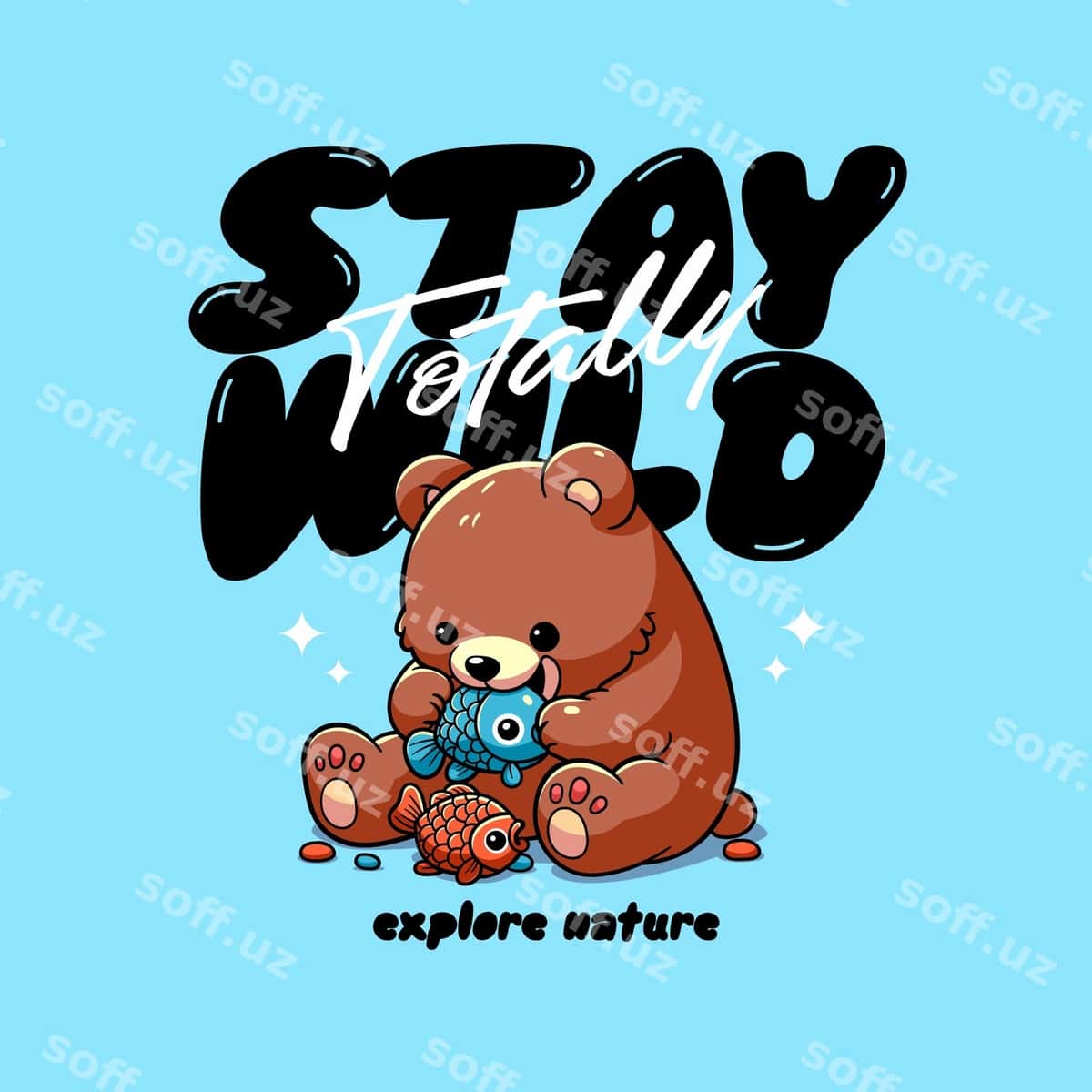 Karyokka illustratsiyasi chiroyli ayiq vohonaviy qoling | Cartoon illustration cute bear stay wild 1