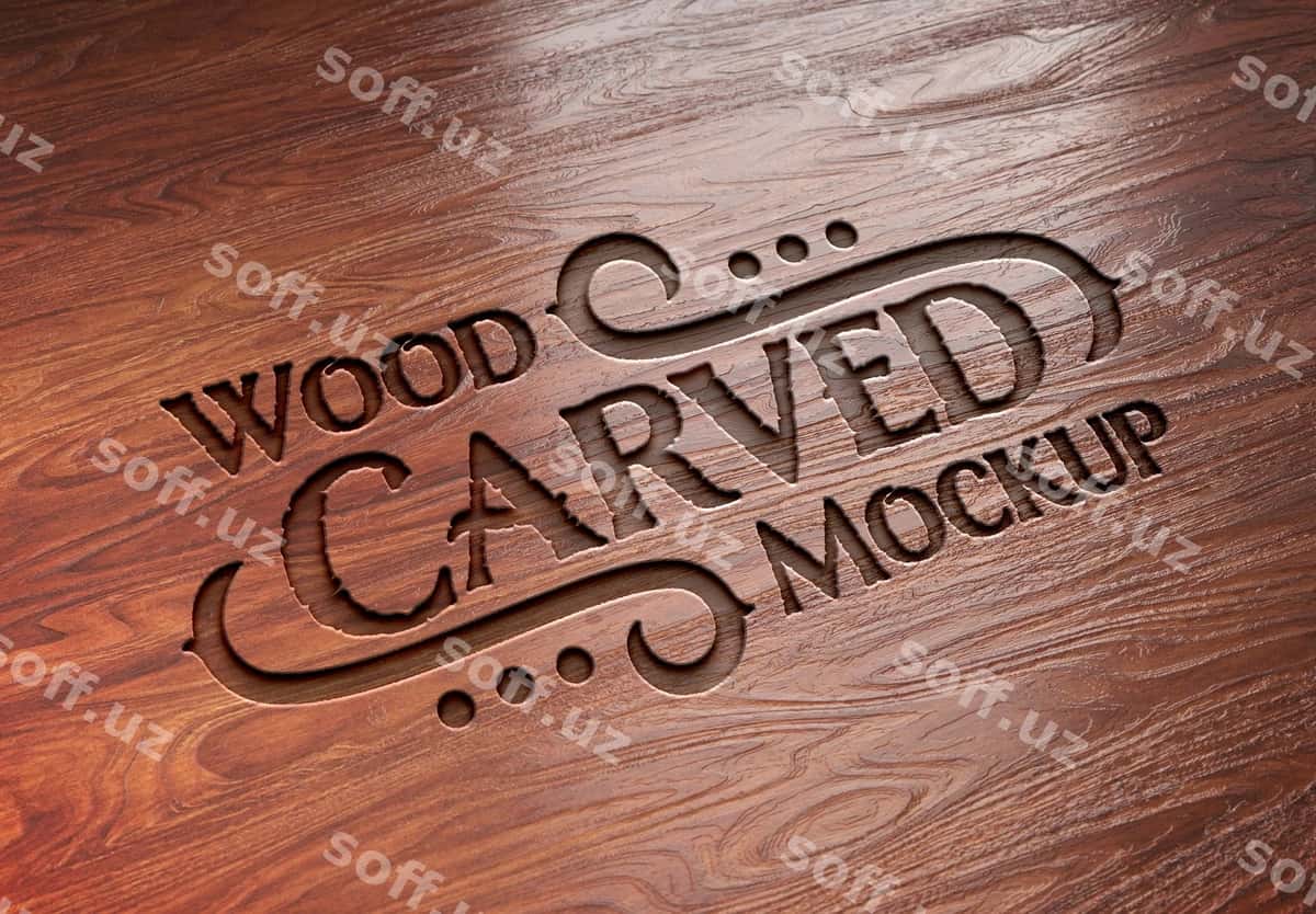 Buxovli matn effekti mockup | Carved wood text effect mockup 1