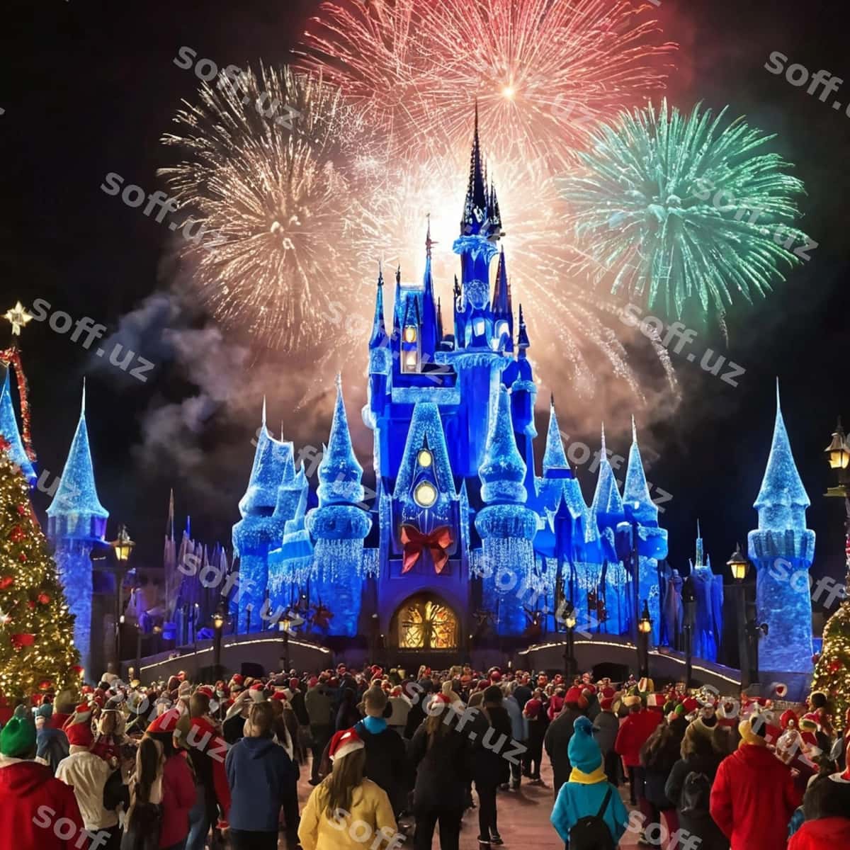 Pektlyarlar bilan qala va qala foni | Castle with fireworks castle background 1