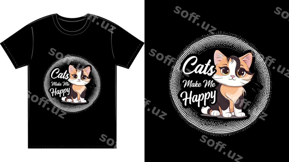 Mushuklar meni xursand qiladi futbolka dizayni | Cats make me happy t shirt design 1
