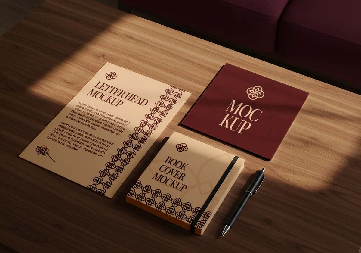 Elegant brending maket dizayni blanklari kitob muqovasi kvadrat maket | Elegant branding mockup design letterhead book cover square mockup 1