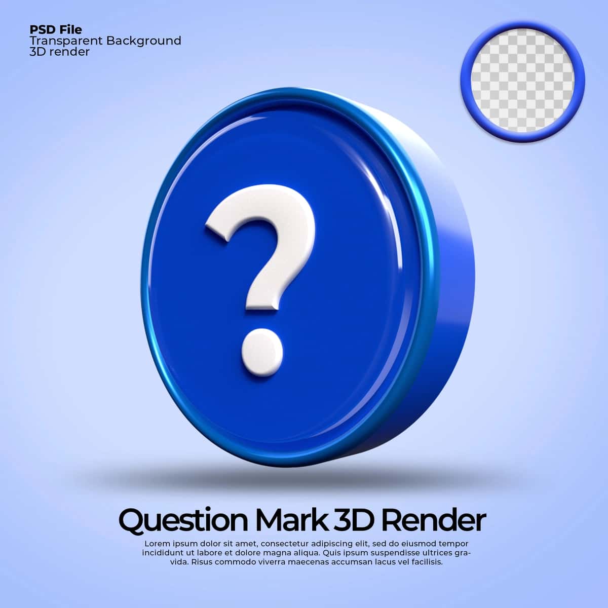 Shaffof fon ko'k rang bilan 3D render piktogramma belgisi savol | 3d render icons symbol question with transparent backgroun blue 1