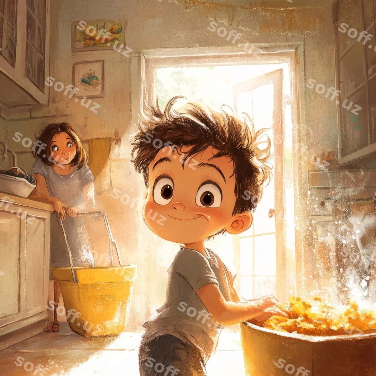Bola oshxonada oltin tangalar bilan turibdi | Child stands kitchen with pot gold coins 1