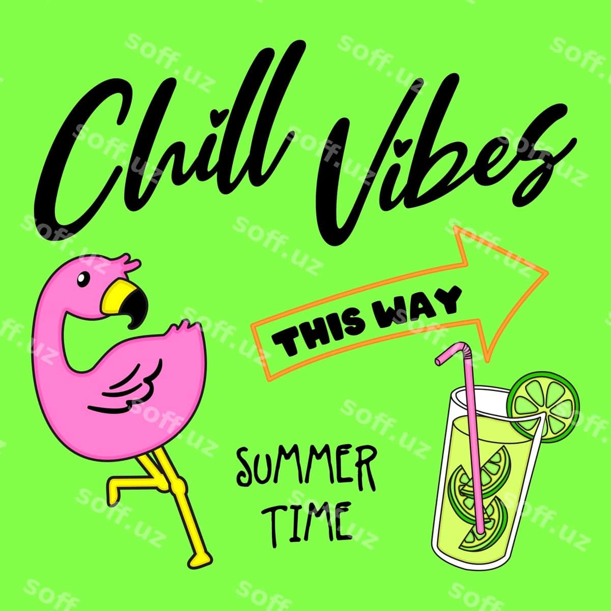 Chill vibees yoz flamingo ichimlik print | Chill vibees summer flamingo drink print 1