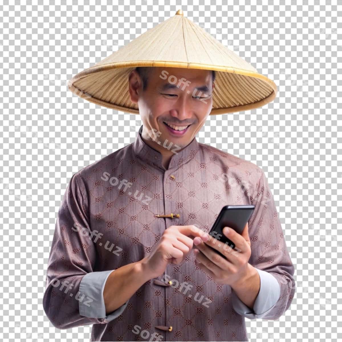 Xitoy erkak an'iyaviy bosh kiyimli telefon foydalanmoqda | Chinese man traditional hat using phone 1