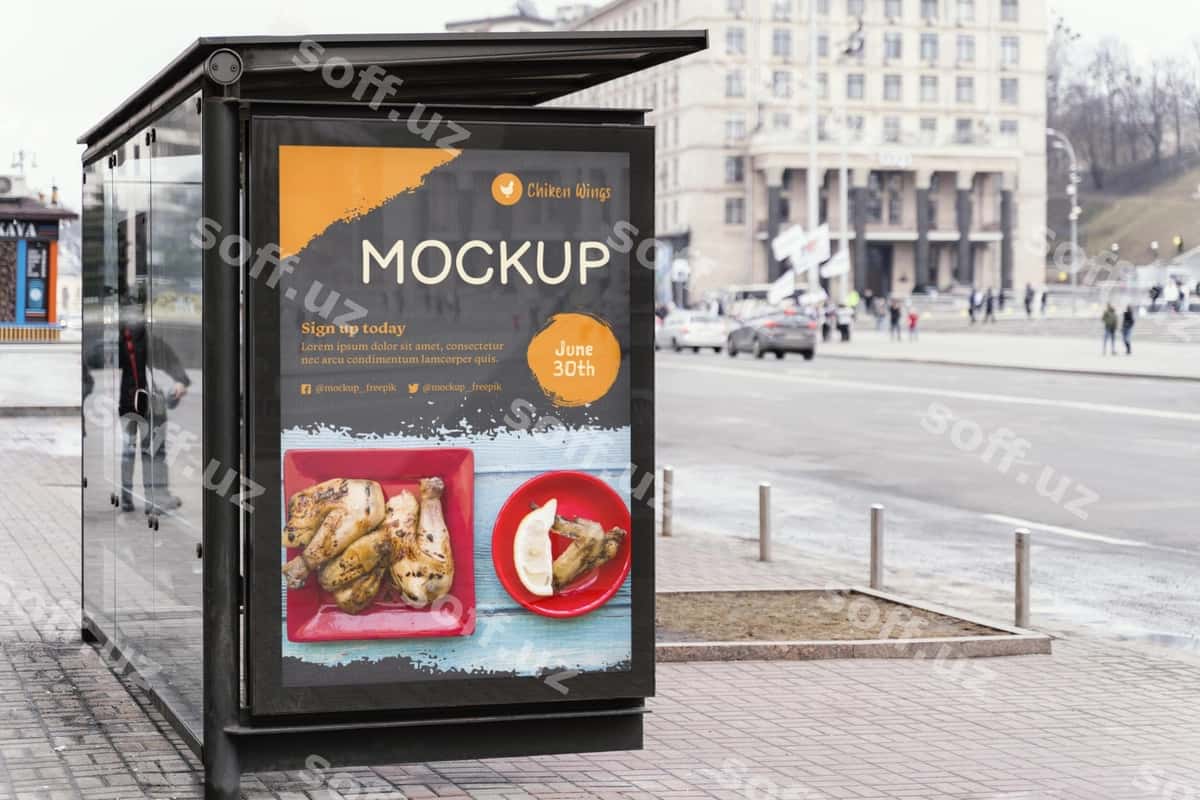 Shahar ovqat reklama doosi namunasi | City food billboard mock up 1