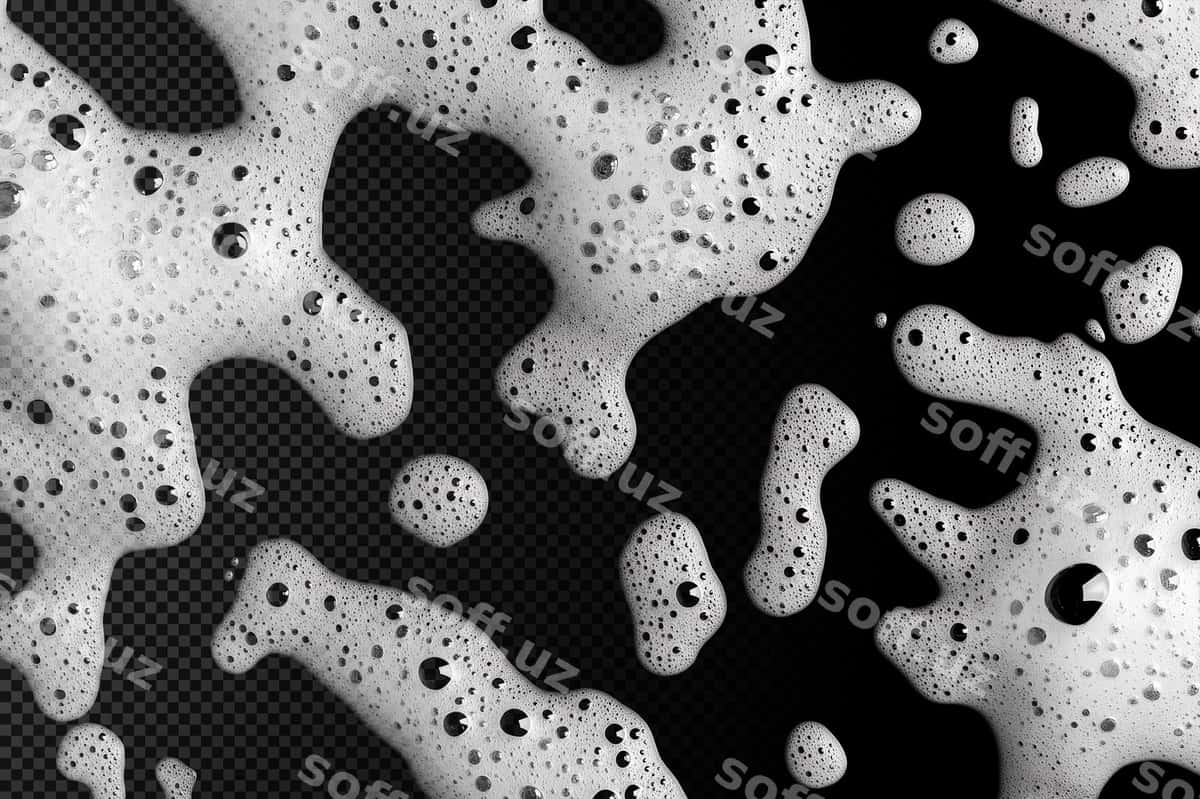 Yaxlitlangan pufaklangan pufaklar qora yuza | Close up foamy bubbles black surface 1