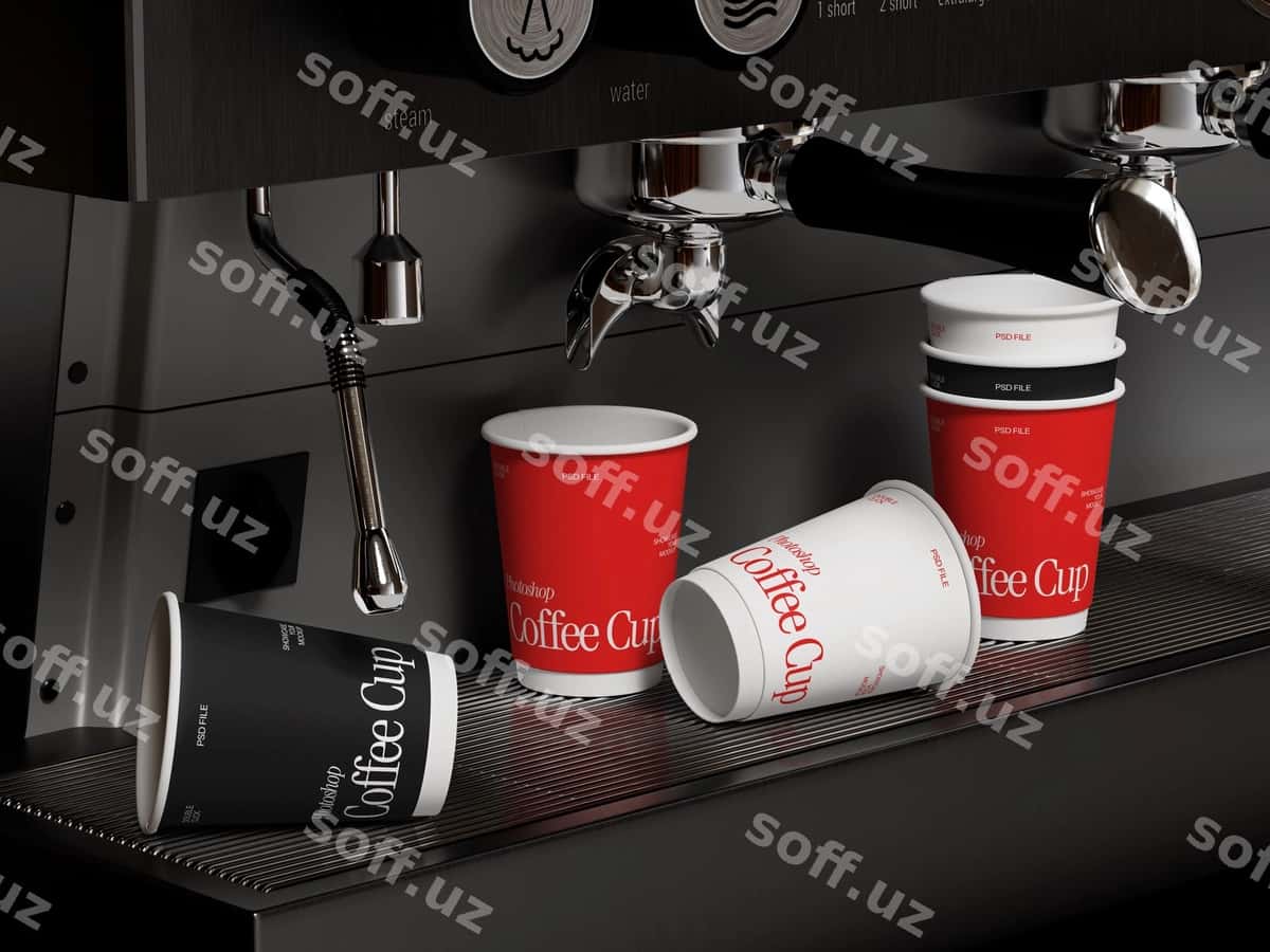 Qahve sochigi mockup espresso mashinasi | Coffee cups mockup espresso machine 1