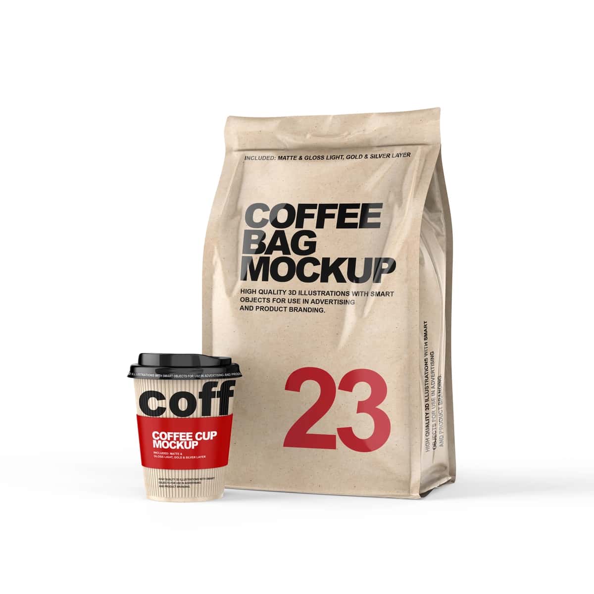 Kofe paketi stakan maketi | Coffee bag cup mockup 1