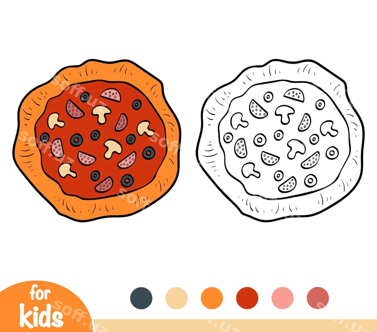 Bolalar uchun rang berish kitobi multfilmli pitsa | Coloring book children cartoon pizza 1