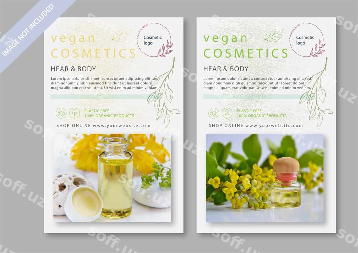 Kosmetik floyer shabloni komplekt bilan | Cosmetic flyer template with set 1