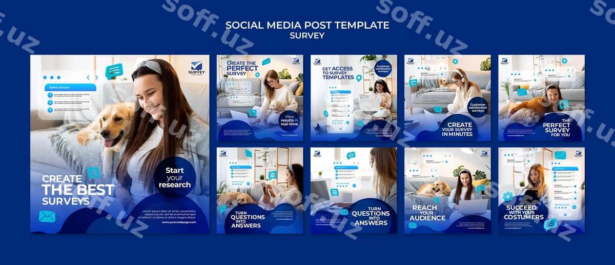 Ijodkor ko'k so'rovnoma Instagram postlari | Creative blue survey ig posts 1