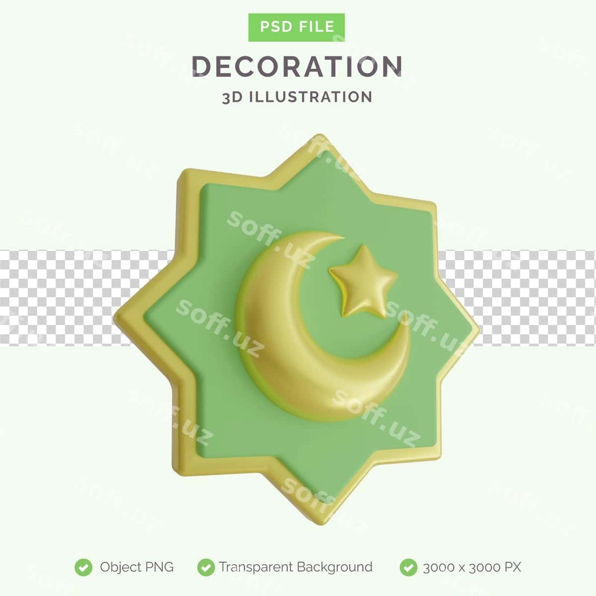 Hilol dekoratsiyasi 3d illustratsiyasi | Crescent moon decoration 3d illustration 1