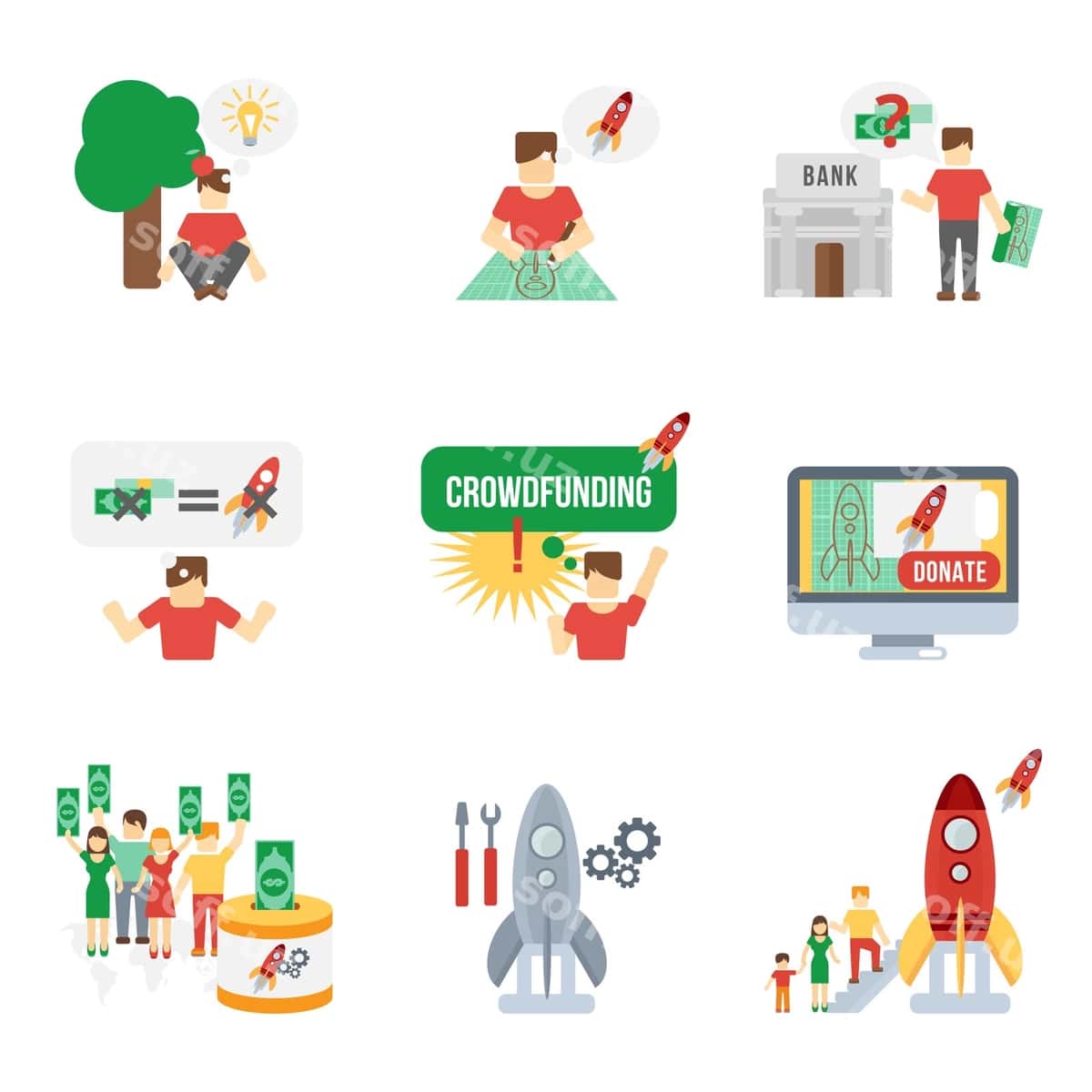 Kraudfondsmena ikonlar to'plami | Crowdfunding icons set 1