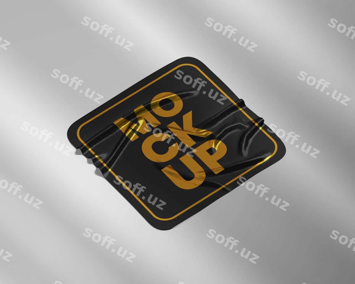 Gichkin stiker namunasi soya bilan | Crumpled sticker mockup with shadow 1