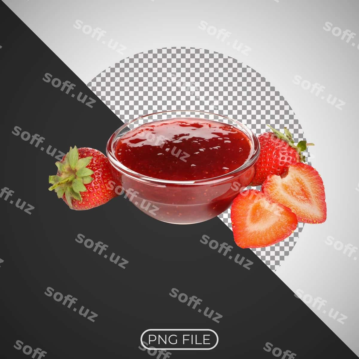 Krep fonida qulupnay murabbosi | Cup strawberry jam with crepe background 1