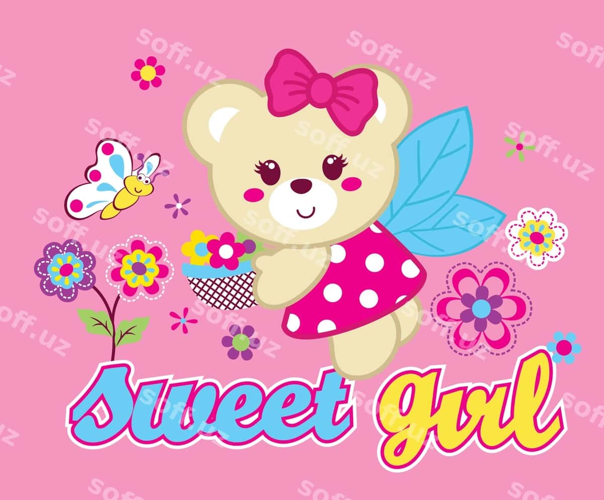 Chiqchi chiroyli go'zal gul vektor | Cute bear beautiful flower vector 1