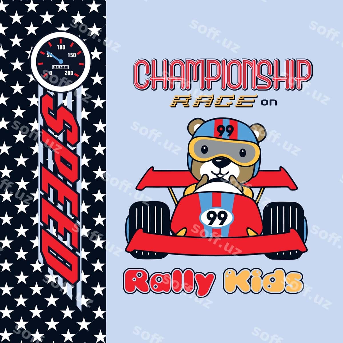 Mazali ayiq rally avtomobili vektor illustratsiyasi | Cute bear racing car vector illustration 1