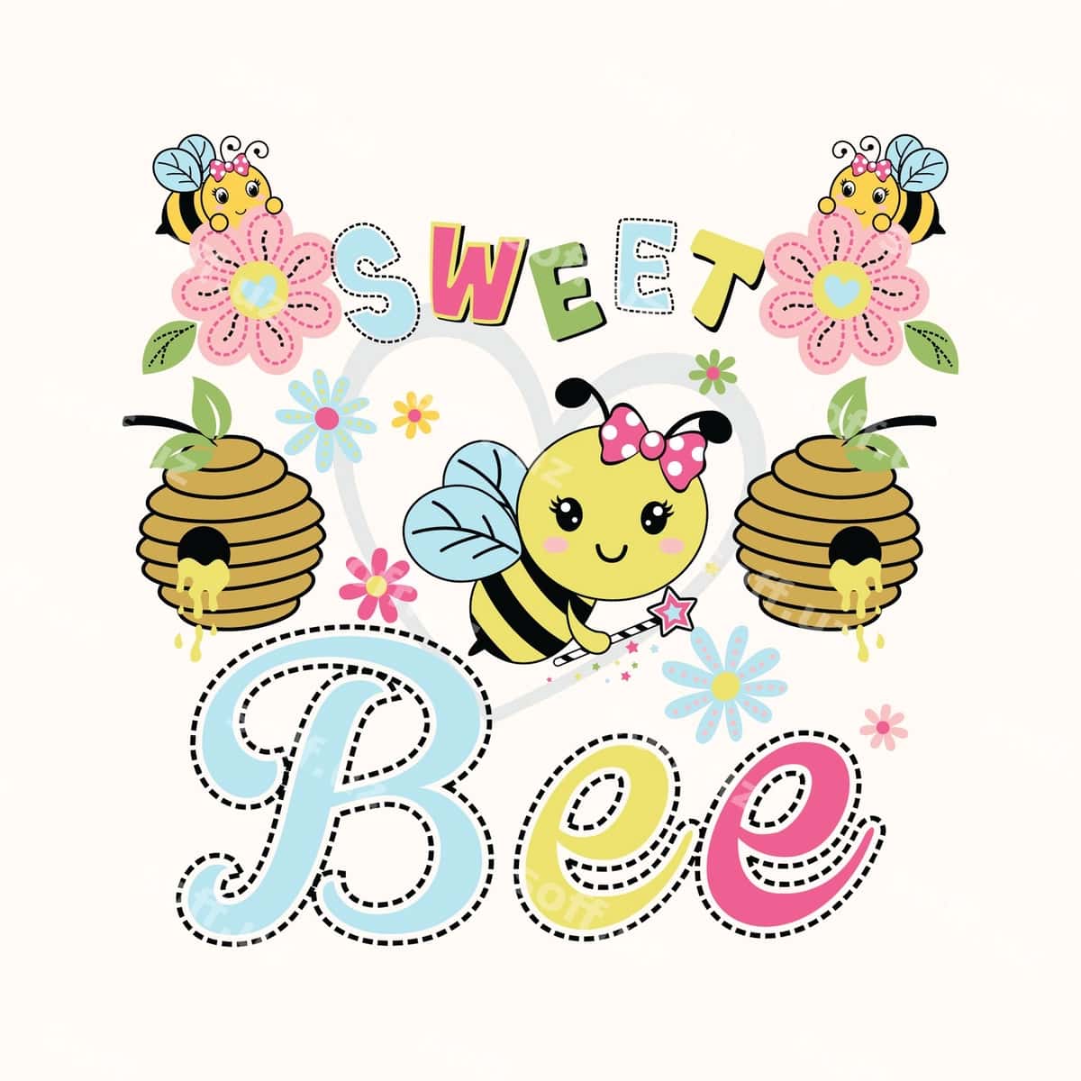 Chiroyli chumchuq asalni sevadigan vektor | Cute bee loves honey vector 1