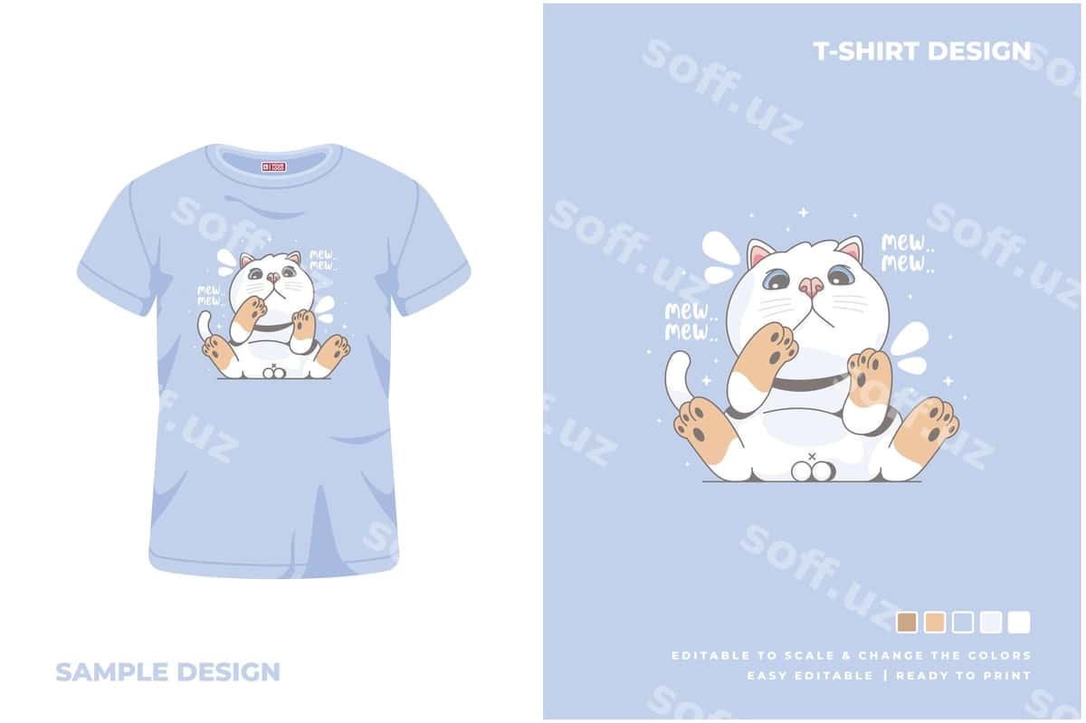 Chiroyli mushuk karykaturasining futbolka dizayni | Cute cat cartoon t shirt design 1