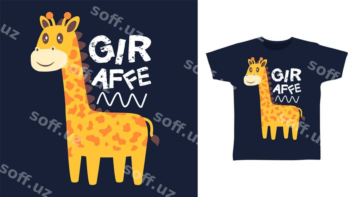 Chiroyli jangiri karykatur futbolka san'at dizaynlari | Cute giraffe cartoon tshirt art designs 1