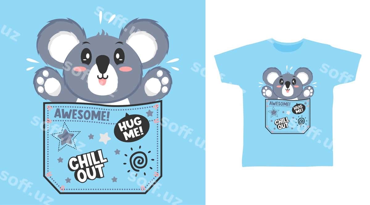 Mazali Koala Kieshik Futbolka Dizayn Kontseptsiyası | Cute koala pocket tee design concept 1