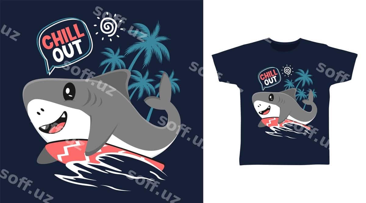 Chiroyli surf soqli karikatura futbolka san'at dizayni | Cute surf jaw cartoon tshirt art design 1