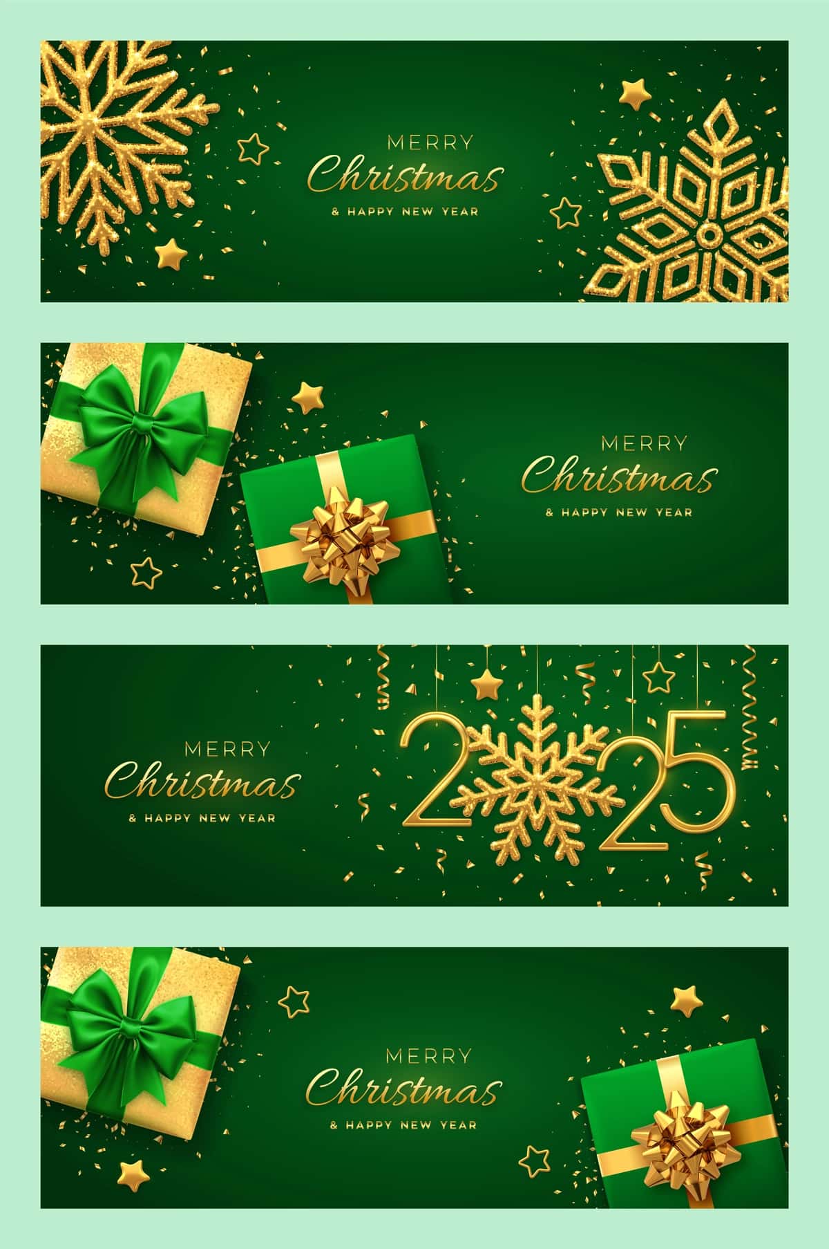 Rojdestvo banneri oltin bilan bezatilgan yangi yil 2025 sovg'a qutilari to'plami | Christmas banner set happy new year 2025 gift boxes with golden 1
