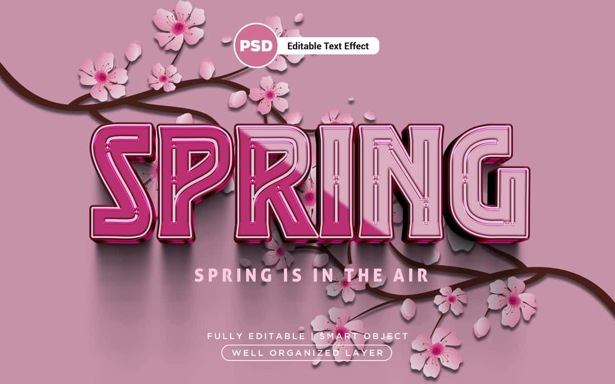 3D tahrirlanadigan bahor gulli matn effekti | 3d editable spring floral text effect 1