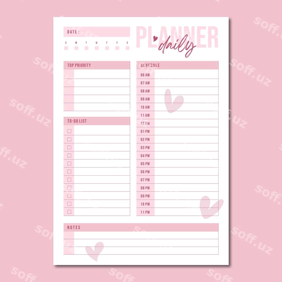 Kundalik rejador shabloni vektori | Daily planner vector template 1